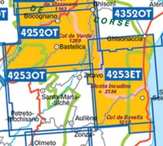 IGN 4252OTR Monte Renoso - Bastelica 1:25.000 TOP25 Geplastificeerde Topografische Wandelkaart