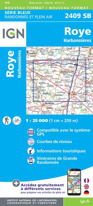 IGN 2409SB Roye - Harbonnières 1:25.000 Série Bleue Topografische Wandelkaart