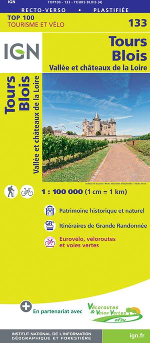 IGN Fietskaart Wegenkaart  133 Tours - Blois 1:100.000 TOP100