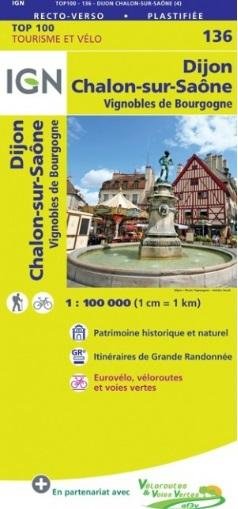 IGN Fietskaart Wegenkaart 136 Dijon - Chalons-sur-Saône 1:100.000 TOP100