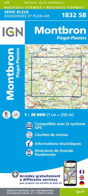 IGN 1832SB Montbron - Piégut-Pluviers 1:25.000 Série Bleue Topografische Wandelkaart