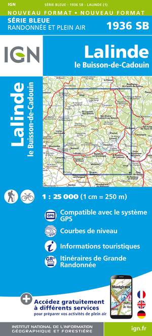 IGN 1936SB Lalinde - le Buisson-de-Cadouin 1:25.000 Série Bleue Topografische Wandelkaart