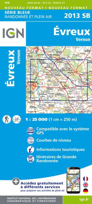 IGN 2013SB Evreux - Vernon 1:25.000 Série Bleue Topografische Wandelkaart