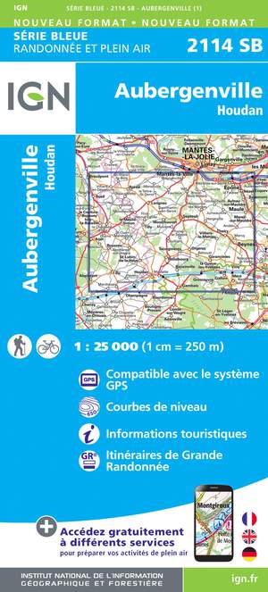 IGN 2114SB Aubergenville - Houdan 1:25.000 Série Bleue Topografische Wandelkaart