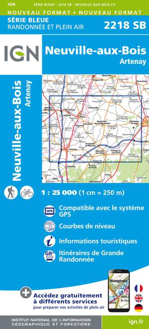 IGN 2218SB Neuville-aux-Bois - Artenay 1:25.000 Série Bleue Topografische Wandelkaart