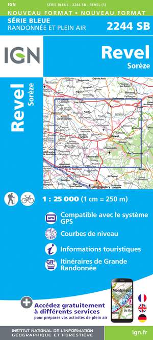 IGN 2244SB Revel - Sorèze 1:25.000 Série Bleue Topografische Wandelkaart