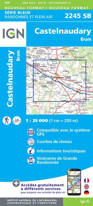 IGN 2245SB Castelnaudary - Bram 1:25.000 Série Bleue Topografische Wandelkaart