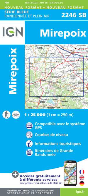 IGN 2246SB Mirepoix 1:25.000 Série Bleue Topografische Wandelkaart