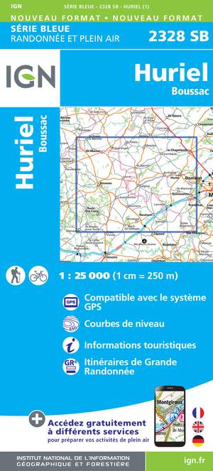IGN 2328SB Huriel - Boussac 1:25.000 Série Bleue Topografische Wandelkaart