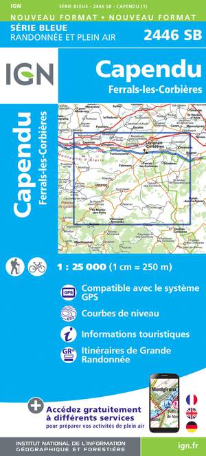 IGN 2446SB Capendu - Ferrals-les-Corbières 1:25.000 Série Bleue Topografische Wandelkaart