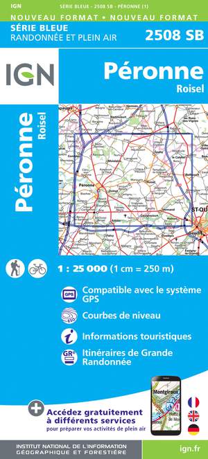 IGN 2508SB Péronne - Roisel 1:25.000 Série Bleue Topografische Wandelkaart