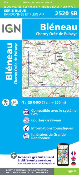 IGN 2520SB Bléneau - Charny Orée de Puisaye 1:25.000 Série Bleue Topografische Wandelkaart