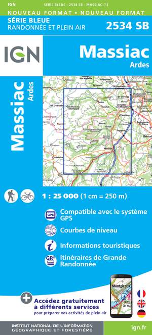 IGN 2534SB Massiac - Ardes 1:25.000 Série Bleue Topografische Wandelkaart