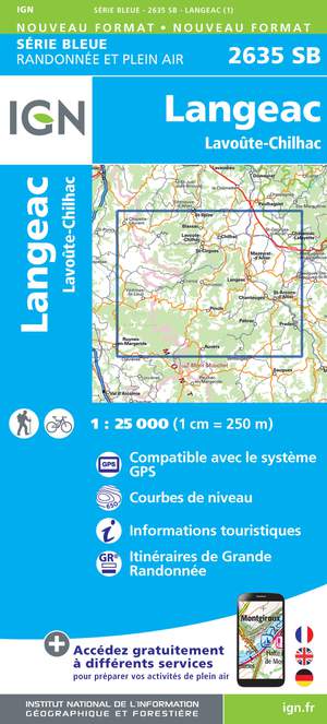 IGN 2635SB Langeac - Lavoûte-Chilhac 1:25.000 Série Bleue Topografische Wandelkaart