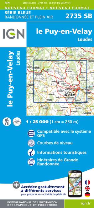 IGN 2735SB Le Puy-en-Velay - Loudes 1:25.000 Série Bleue Topografische Wandelkaart