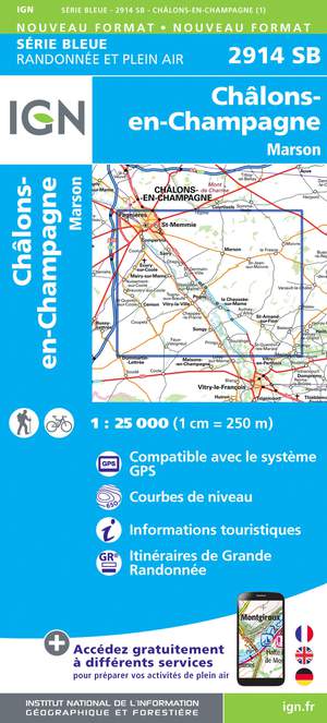 IGN 2914SB Châlons-en-Champagne - Marson 1:25.000 Série Bleue Topografische Wandelkaart