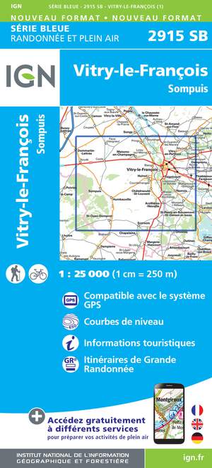 IGN 2915SB Vitry-le-François - Sompuis 1:25.000 Série Bleue Topografische Wandelkaart