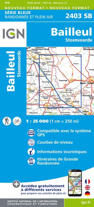 IGN 2403SB Bailleul - Steenvoorde 1:25.000 Série Bleue Topografische Wandelkaart