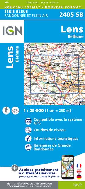 IGN 2405SB Lens - Béthune 1:25.000 Série Bleue Topografische Wandelkaart