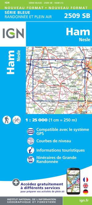 IGN 2509SB Ham - Nesle 1:25.000 Série Bleue Topografische Wandelkaart