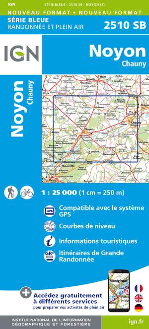 IGN 2510SB Noyon - Chauny 1:25.000 Série Bleue Topografische Wandelkaart
