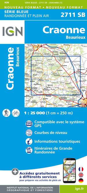 IGN 2711SB  Craonne - Beaurieux 1:25.000 Série Bleue Topografische Wandelkaart