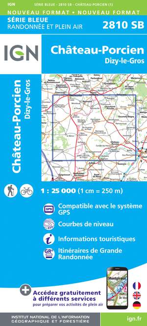 IGN 2810SB Château-Porcien - Dizy-le-Gros 1:25.000 Série Bleue Topografische Wandelkaart