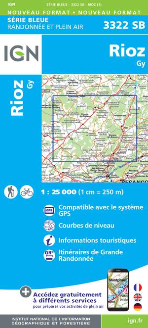 IGN 3322SB Rioz - Gy 1:25.000 Série Bleue Topografische Wandelkaart