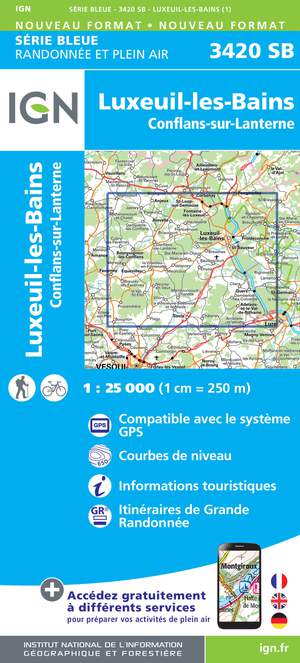 IGN 3420SB Luxeuil-les-Bains - Conflans-sur-Lanterne 1:25.000 Série Bleue Topografische Wandelkaart