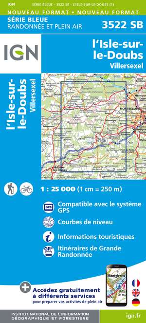 IGN 3522SB L'isle-sur-le-Doubs - Villersexel 1:25.000 Série Bleue Topografische Wandelkaart