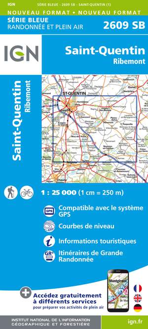 IGN 2609SB St-Quentin - Ribemont 1:25.000 Série Bleue Topografische Wandelkaart
