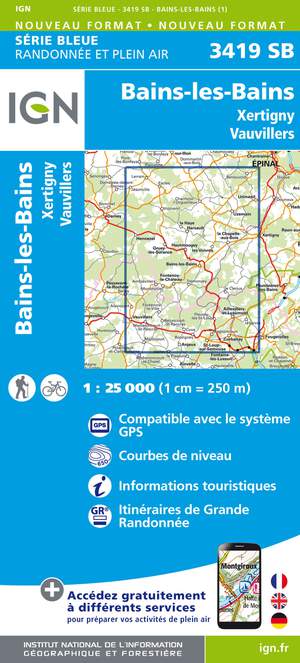 IGN 3419SB Bains-les-Bains - Xertigny - Vauvillers 1:25.000 Série Bleue Topografische Wandelkaart