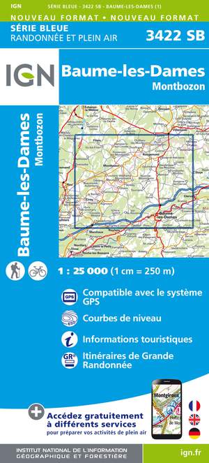 IGN 3422SB Baume-les-Dames - Montbozon 1:25.000 Série Bleue Topografische Wandelkaart