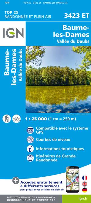 IGN 3423ET Baume-les-Dames - Vallée de Doubs 1:25.000 TOP25 Topografische Wandelkaart