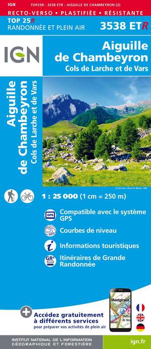 IGN 3538ETR Aiguille de Chambeyron - Cols de Larche et de Vars 1:25.000 TOP25 Geplastificeerde Topografische Wandelkaart