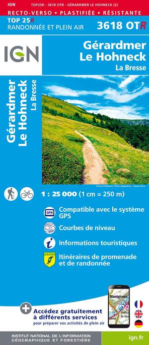 IGN 3618OTR Gérardmer - Le Hohnech - La Bresse 1:25.000 TOP25 Geplastificeerde Topografische Wandelkaart