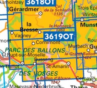 IGN 3619OTR Bussang - Ballon d'Alsace - Grand Ballon 1:25.000 TOP25 Geplastificeerde Topografische Wandelkaart