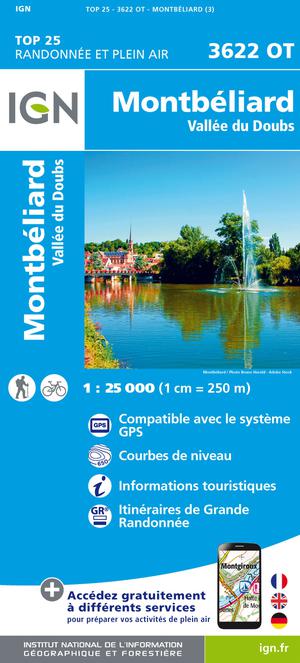 IGN 3622OT Montbéliard - Vallée du Doubs 1:25.000 TOP25 Topografische Wandelkaart