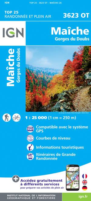 IGN 3623OT Maiche - Gorges du Doubs 1:25.000 TOP25 Topografische Wandelkaart