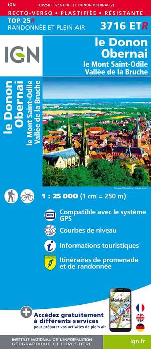 IGN 3716ETR Donon - Obernai - Mont-Sainte-Odile 1:25.000 TOP25 Geplastificeerde Topografische Wandelkaart