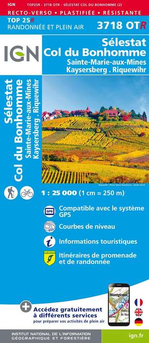IGN 3718OTR Sélestat - Col du Bonhomme - Ste-Marie-aux-Mines 1:25.000 TOP25 Geplastificeerde Topografische Wandelkaart