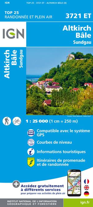 IGN 3721ET Altkirch - Bâle 1:25.000 TOP25 Topografische Wandelkaart
