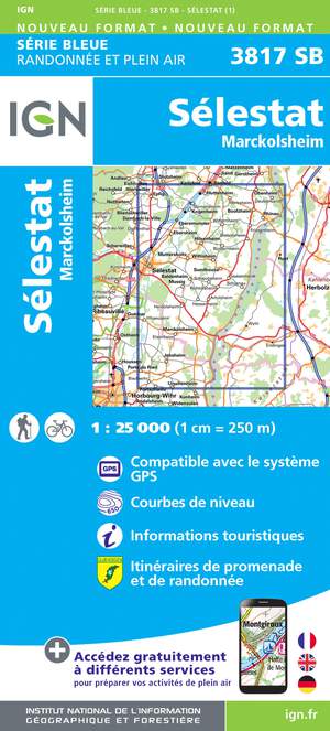IGN 3817SB Sélestat - Marckolsheim 1:25.000 Série Bleue Topografische Wandelkaart