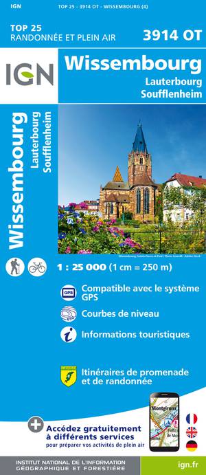 IGN 3914OT Wissembourg - Lauterbourg Soufflenheim 1:25.000 TOP25 Topografische Wandelkaart