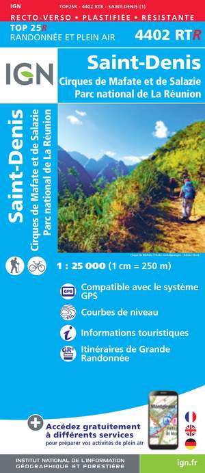 IGN 4402RTR Saint-Denis - Cirques Mafate & Salasie  1:25.000 TOP25 Geplastificeerde Topografische Wandelkaart