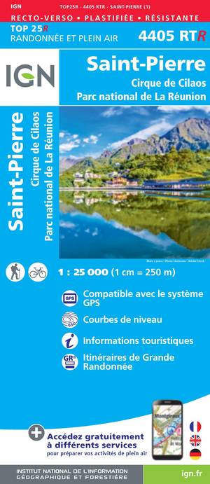 IGN 4405RTR Saint-Pierre - Cirque de Cilaos 1:25.000 TOP25 Geplastificeerde Topografische Wandelkaart