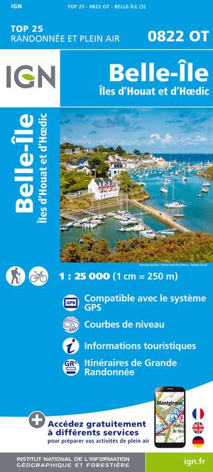 IGN 0822OT Belle-île - Ile d'Houat et d'Hoëdic 1:25.000 TOP25 Topografische Wandelkaart
