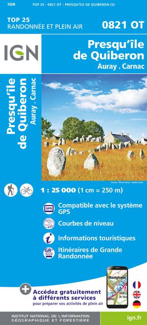 IGN 0821OT Presqu'Ile de Quiberon - Auray - Carnac 1:25.000 TOP25 Topografische Wandelkaart