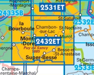 IGN 2432ETR Massif du Sancy 1:25.000 TOP25 Geplastificeerde Topografische Wandelkaart