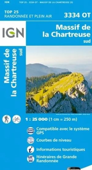 IGN 3334OT Massif de la Chartreuse Sud 1:25.000 TOP25 Topografische Wandelkaart